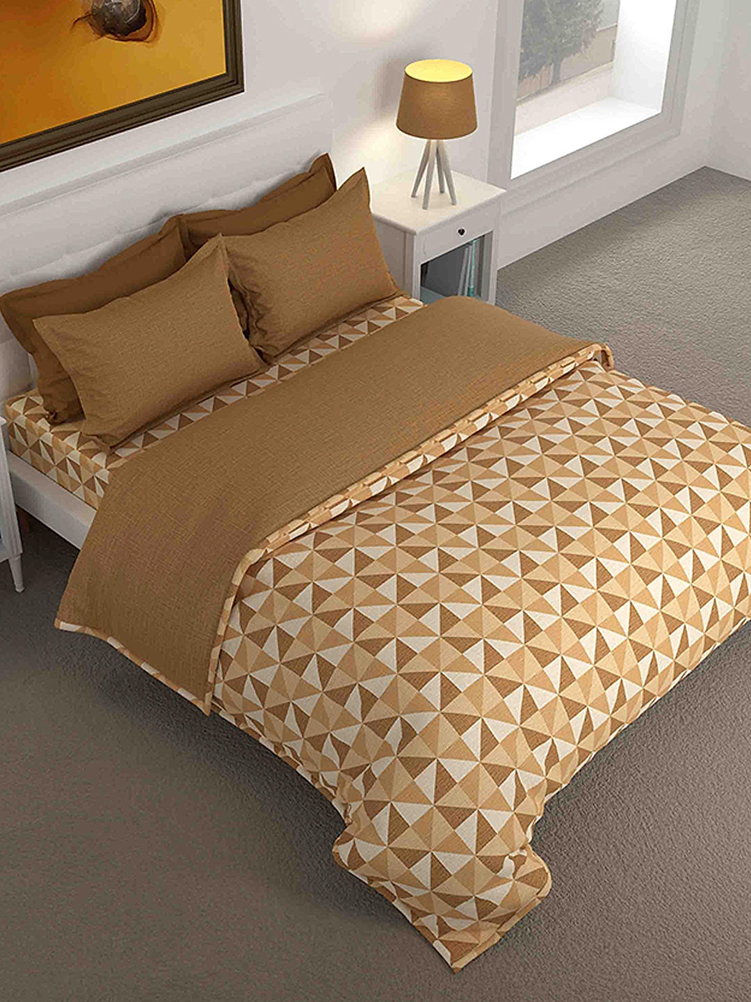 Florian Cotton Fine Brown Colored Abstract Print King Bed Sheet Set