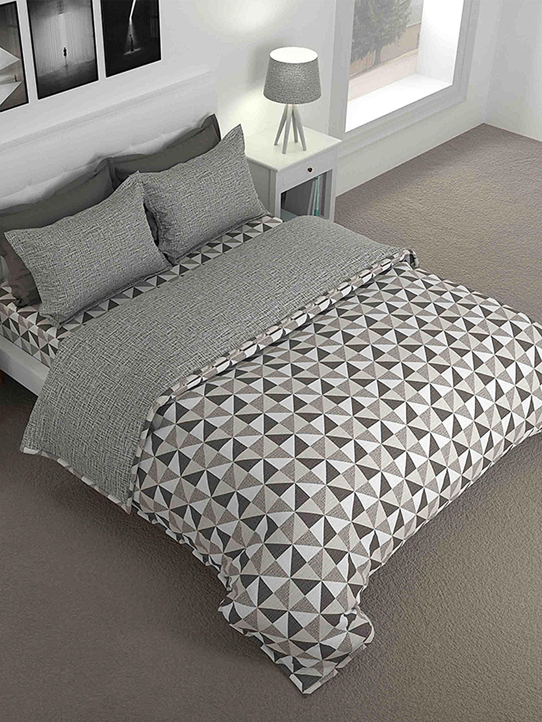 Florian Cotton Fine Grey Colored Abstract Print King Bed Sheet Set