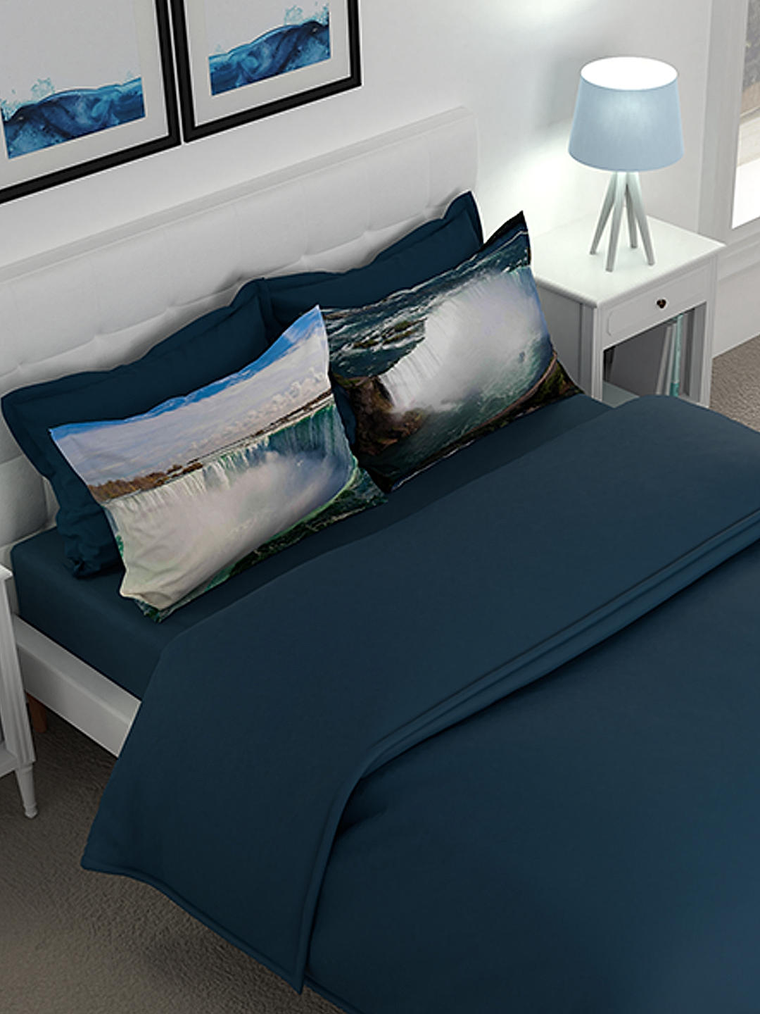 Globe Trotter Cotton Fine Dark Blue Colored Solid Print Single Bed Sheet Set