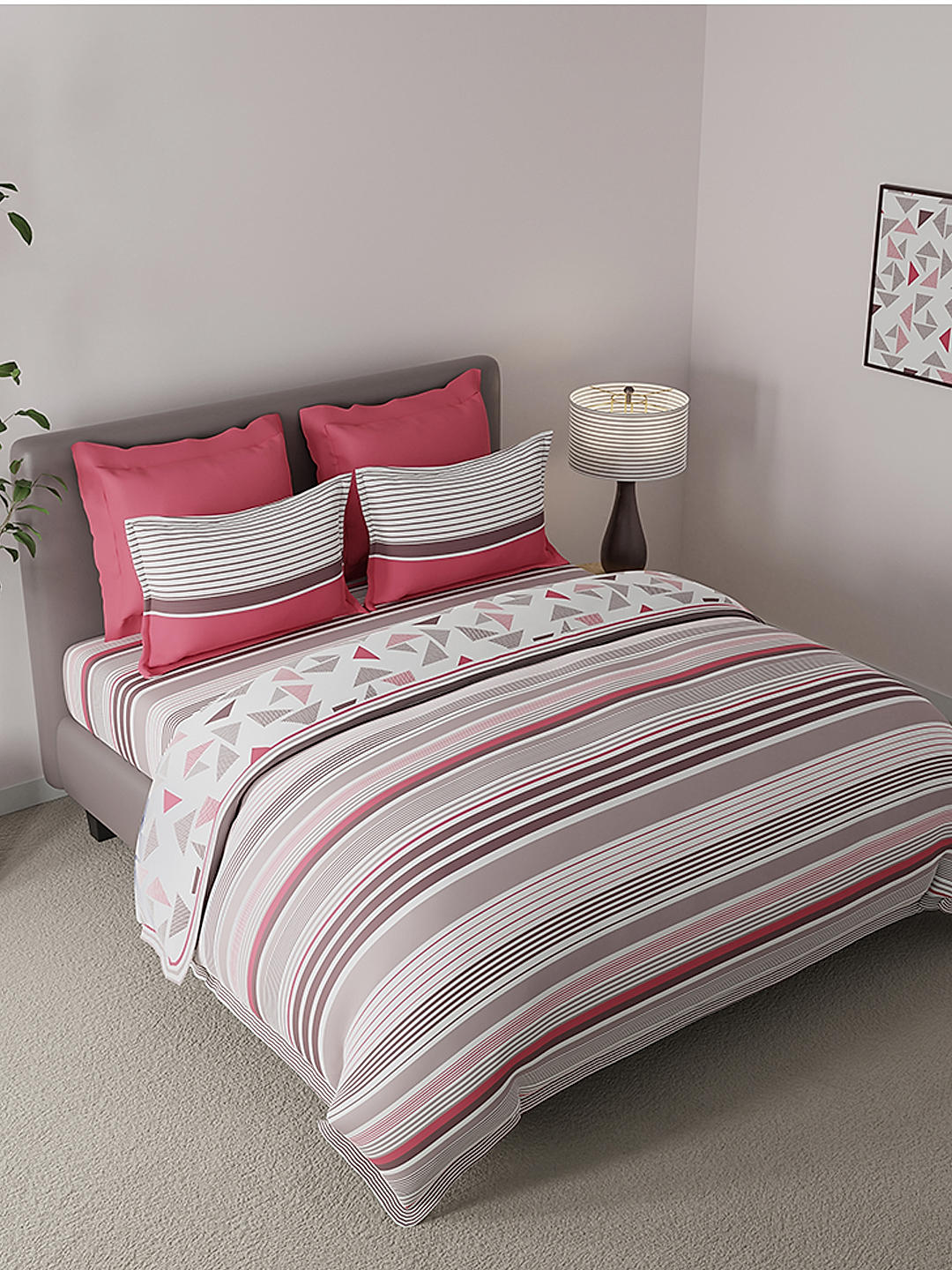 Erica Cotton Value Multi Colored Stripes Print Double Cordinated Bedding set with Bedsheet, Pillow Cover & Comforter