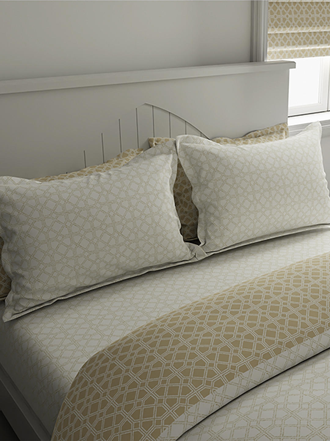 Cottage Garden-1 300 TC 100% cotton Ultra Fine White Colored Ethnic Print Double Bed Sheet Set