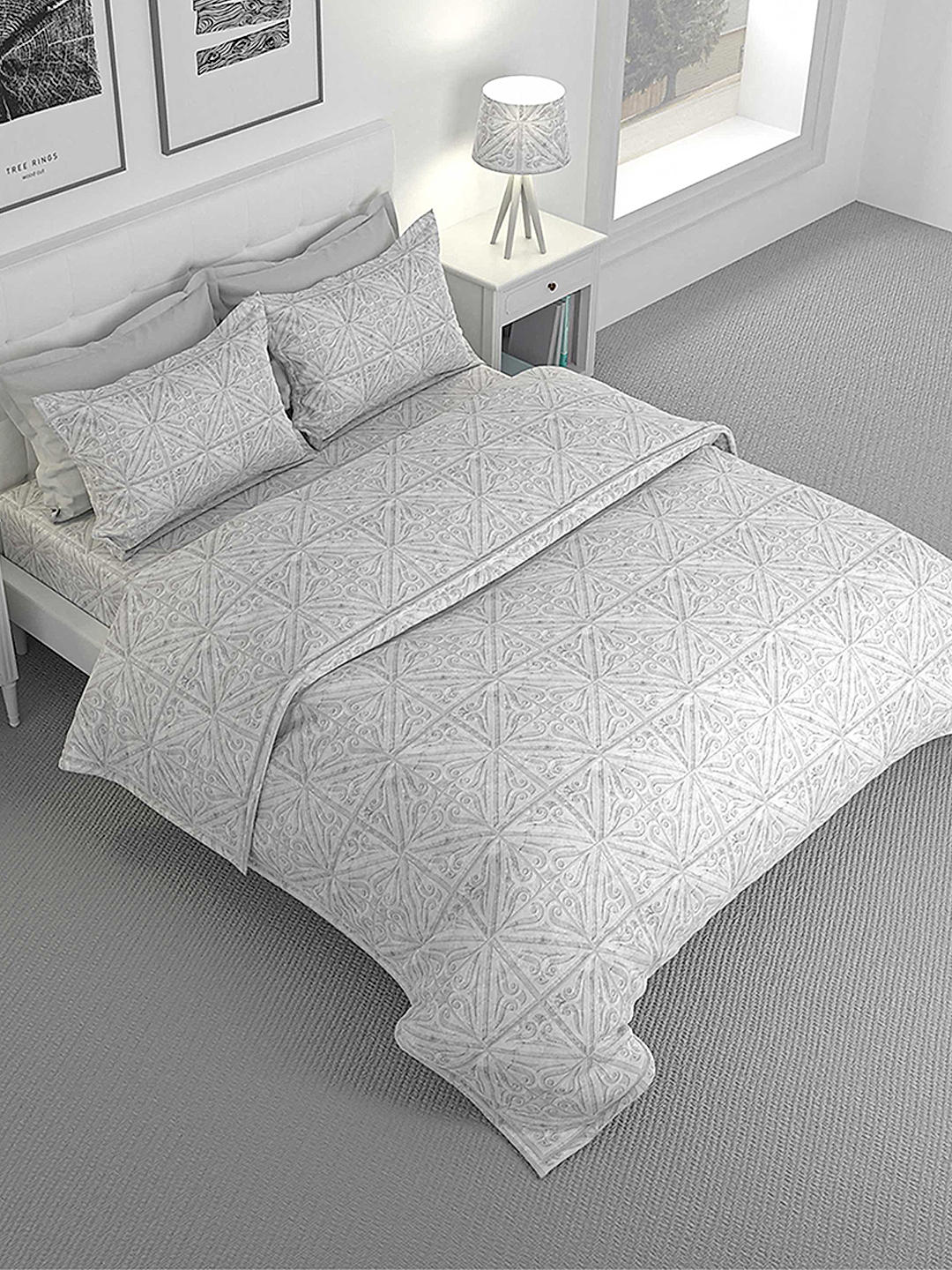 Elegant Chalk Hills Pure Cotton 300 Tc King Size Double Bedsheet Set (Grey )