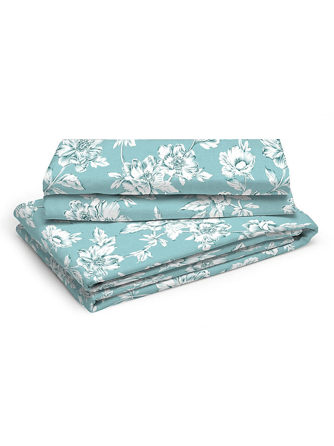 Signature Sateen 300 TC 100% cotton Ultra Fine Blue Colored Floral Print Fitted Bed Sheet Set