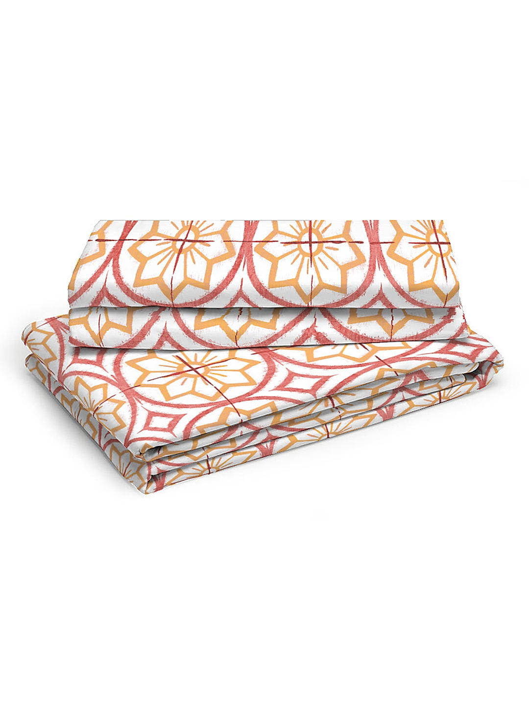 Signature Sateen 300 TC 100% cotton Ultra Fine Orange/Pink Colored Floral Print Fitted Bed Sheet Set