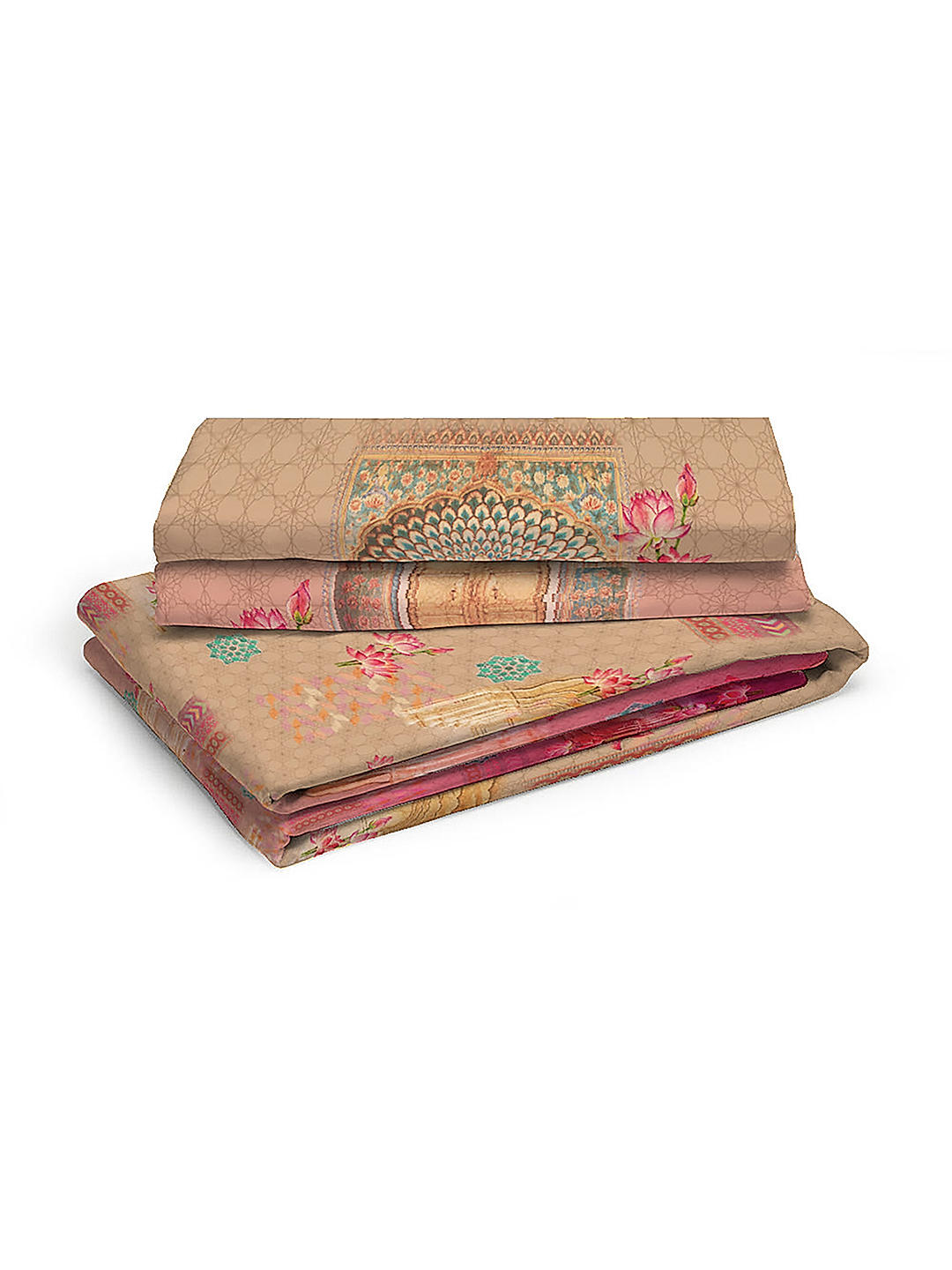 City Saga 270 TC 100% cotton Super Fine Brown/Pink Colored Indian Print King Bed Sheet Set