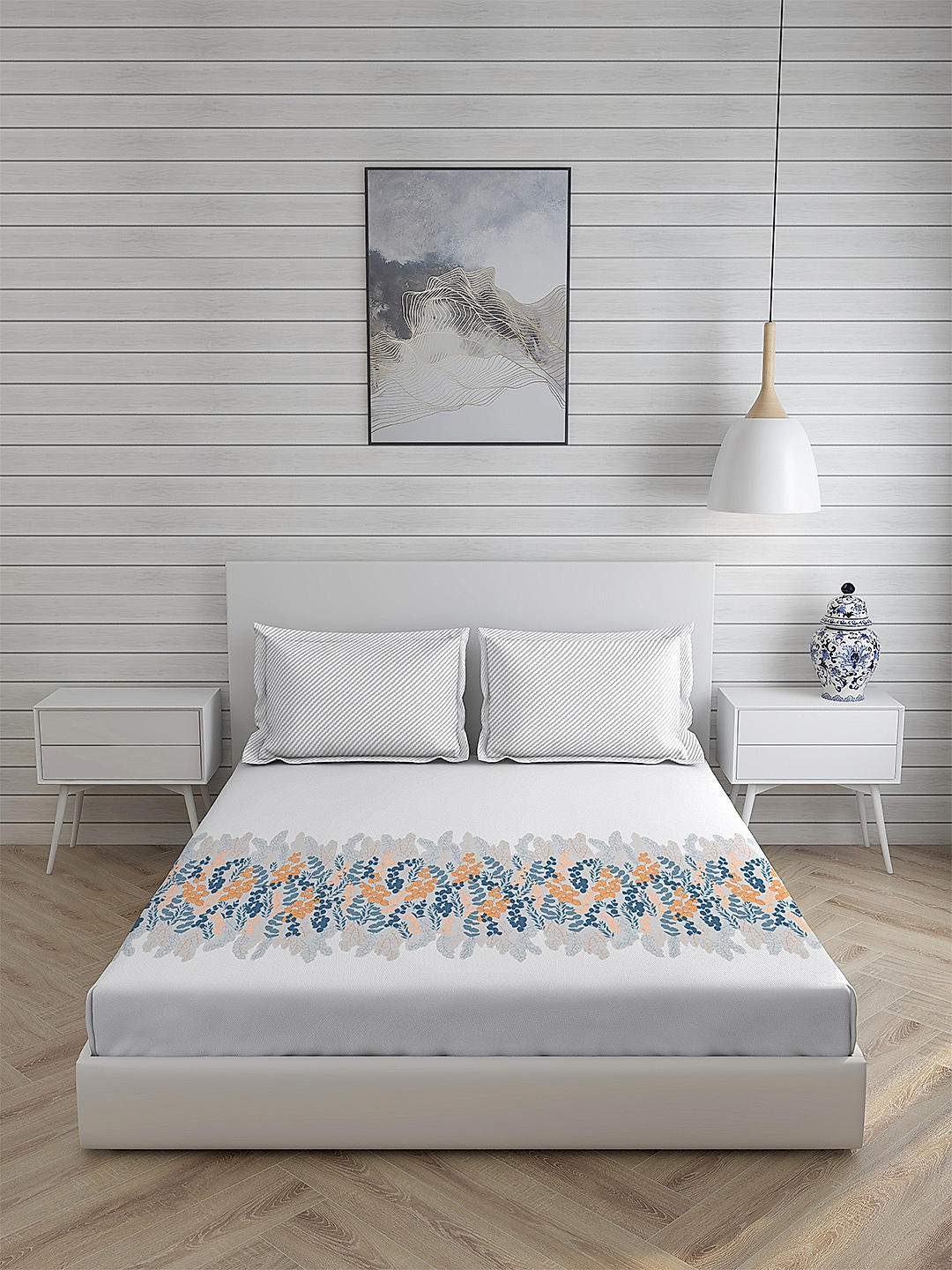 Cottage Garden-2 300 TC 100% cotton Ultra Fine Grey Colored Floral Print Double Bed Sheet Set