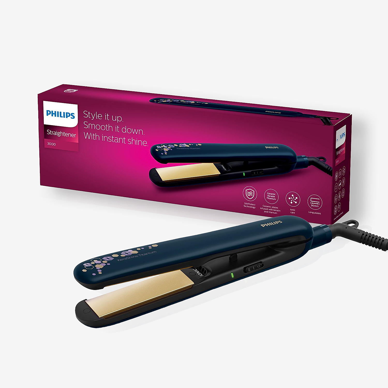 Hair Straightener SilkProtect Technology Keratin Infused Ceramic plates BHS397 40