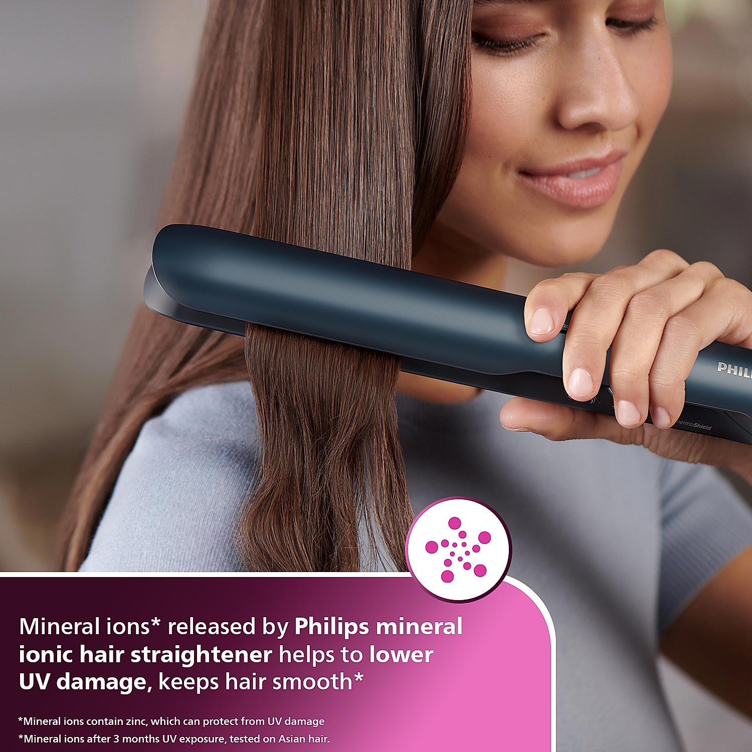 Hair Straightener Mineral ionic care to lower UV damage ThermoShield Technology Argan Oil Infused Plates Ionic Care for Frizz free smooth