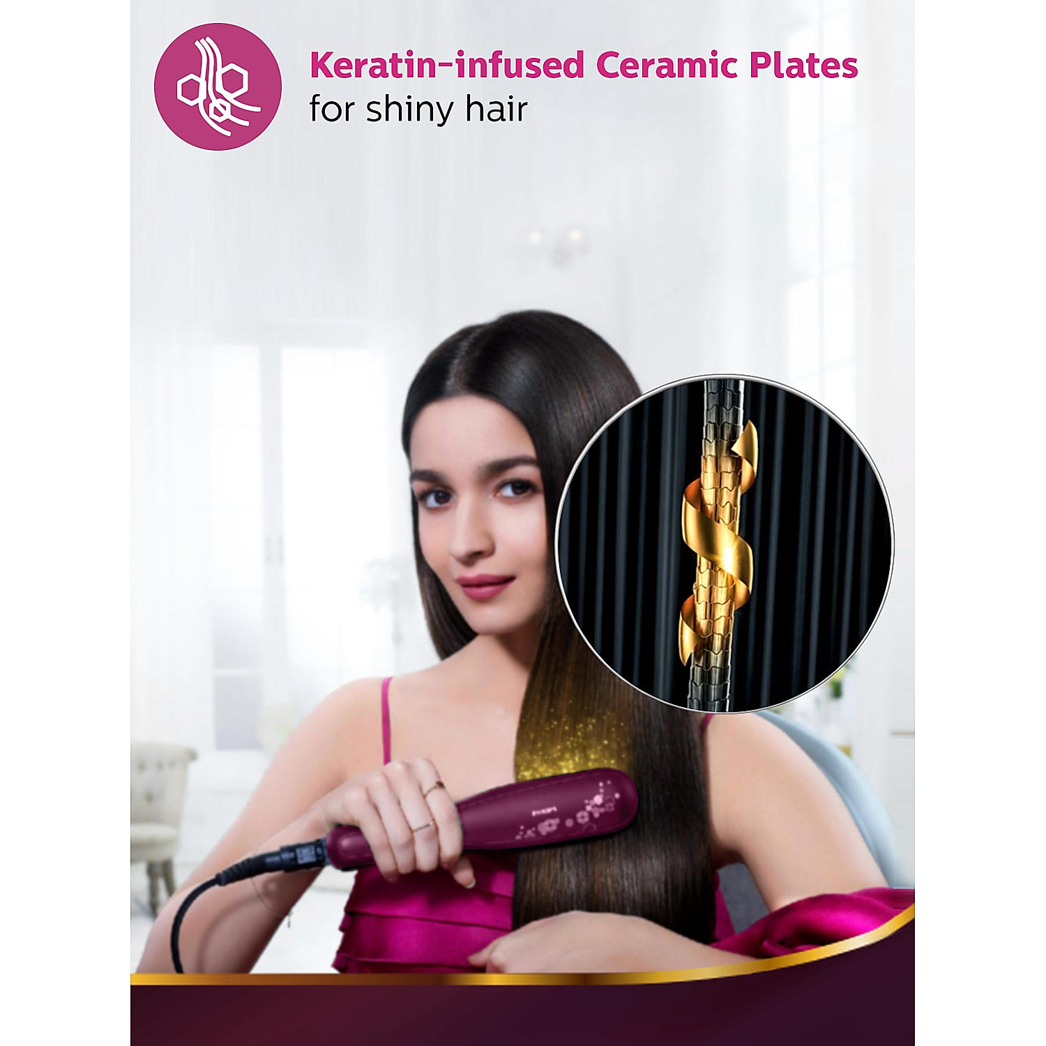 Hair Straightener Kerashine Titanium Wide Plate Silkprotect Technology BHS738 00
