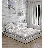 Chalk Hills 100% Cotton 300 TC Ultra Fine Grey Floral Print King Bedsheet with 2 Pillow Covers
