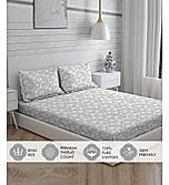 Chalk Hills 100% Cotton 300 TC Ultra Fine Grey Floral Print King Bedsheet with 2 Pillow Covers