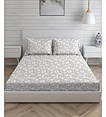 Chalk Hills 100% Cotton 300 TC Ultra Fine Grey Floral Print King Bedsheet with 2 Pillow Covers