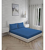 Kalpavriksha Cotton Bamboo 300 TC Blue Solid Print King Bedsheet with 2 Pillow Covers