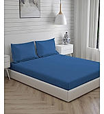 Kalpavriksha Cotton Bamboo 300 TC Blue Solid Print King Bedsheet with 2 Pillow Covers