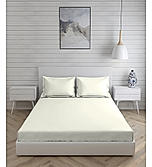 Kalpavriksha Cotton Bamboo 300 TC Ivory Solid Print King Bedsheet with 2 Pillow Covers