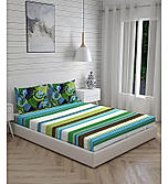 Rasta Rhyms 100% Fine Cotton Multicolor Stripes Print King Bedsheet Set