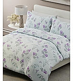 Valatia 200 TC 100% Cotton Blue Printed Flat King Bedsheet with 2 Pillow Covers