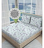 Valatia 200 TC 100% Cotton Blue Printed Flat King Bedsheet with 2 Pillow Covers