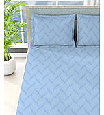 Radiance 825 TC Cotton Polyester Blended Fabric Blue King Bedsheet with 2 Pillow Covers