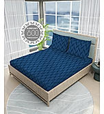 Radiance 825 TC Cotton Polyester Blended Fabric Satin Weave Navy Blue King Bedsheet with 2 Pillow Covers