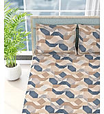 Alpha Geo Valatia 100% Cotton 200 TC Plain Weave Geometric Print King Bedsheet with 2 Pillow Covers