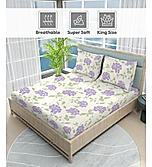 Nature Bouquet 100% Cotton 300 TC Printed Scented King Bedsheet with 2 Pillow Covers (Lavender Fragrance)