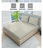 Nature Bouquet 100% Cotton 300 TC Grey Floral Print Scented King Bedsheet with 2 Pillow Covers (Jasmine Fragrance)