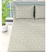 Nature Bouquet 100% Cotton 300 TC Grey Floral Print Scented King Bedsheet with 2 Pillow Covers (Jasmine Fragrance)