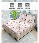 Nature Bouquet 100% Cotton 300 TC Pink Floral Print Scented King Bedsheet with 2 Pillow Covers (Rose Fragrance)