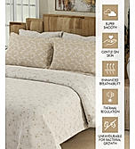 Isabella 500 TC Tencel Cotton King Size Bedsheet with 4 Pillow Covers (Double Marrow Stitch) - Beige & White Floral Print