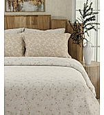 Isabella 500 TC Tencel Cotton King Size Bedsheet with 4 Pillow Covers (Double Marrow Stitch) - Beige & White Floral Print