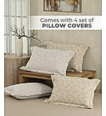 Isabella 500 TC Tencel Cotton King Size Bedsheet with 4 Pillow Covers (Double Marrow Stitch) - Beige & White Floral Print