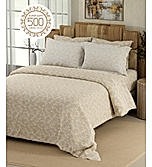 Isabella 500 TC Tencel Cotton King Size Bedsheet with 4 Pillow Covers (Double Marrow Stitch) - Beige & White Floral Print
