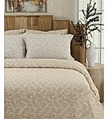 Isabella 500 TC Tencel Cotton King Size Bedsheet with 4 Pillow Covers (Double Marrow Stitch) - Beige & White Floral Print
