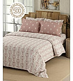 Isabella 500 TC Tencel Cotton King Size Bedsheet with 4 Pillow Covers (Double Marrow Stitch) - Pink & White Ethnic Print