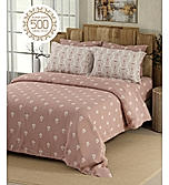 Isabella 500 TC Tencel Cotton King Size Bedsheet with 4 Pillow Covers (Double Marrow Stitch) - Pink Ethnic Print