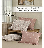 Isabella 500 TC Tencel Cotton King Size Bedsheet with 4 Pillow Covers (Double Marrow Stitch) - Pink Ethnic Print