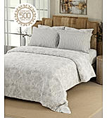 Isabella 500 TC Tencel Cotton King Size Bedsheet with 4 Pillow Covers (Double Marrow Stitch) - White & Grey Floral Print