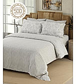 Isabella 500 TC Tencel Cotton King Size Bedsheet with 4 Pillow Covers (Double Marrow Stitch) - White & Grey Stripes