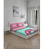 Rock & Room Fine Cotton Sea Blue & Pink Cartoon Print King Bedsheet Set