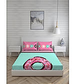 Rock & Room Fine Cotton Sea Blue & Pink Cartoon Print King Bedsheet Set