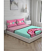 Rock & Room Fine Cotton Sea Blue & Pink Cartoon Print King Bedsheet Set