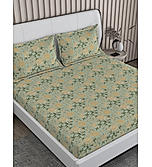 Signature Sateen 100% Cotton 300 TC Olive Green Floral Print Anti Viral King Bedsheet with 2 Pillow Covers