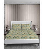 Signature Sateen 100% Cotton 300 TC Olive Green Floral Print Anti Viral King Bedsheet with 2 Pillow Covers