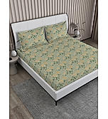 Signature Sateen 100% Cotton 300 TC Olive Green Floral Print Anti Viral King Bedsheet with 2 Pillow Covers