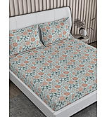 Signature Sateen 100% Cotton 300 TC Blue Floral Print Anti Viral King Bedsheet with 2 Pillow Covers