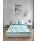 Iris Gaze 100% Fine Cotton Blue Ethnic Print King Bedsheet Set