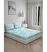 Iris Gaze 100% Fine Cotton Blue Ethnic Print King Bedsheet Set