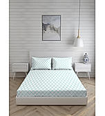 Iris Gaze 100% Fine Cotton White & Blue Ethnic Print King Bedsheet Set