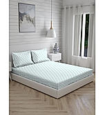 Iris Gaze 100% Fine Cotton White & Blue Ethnic Print King Bedsheet Set